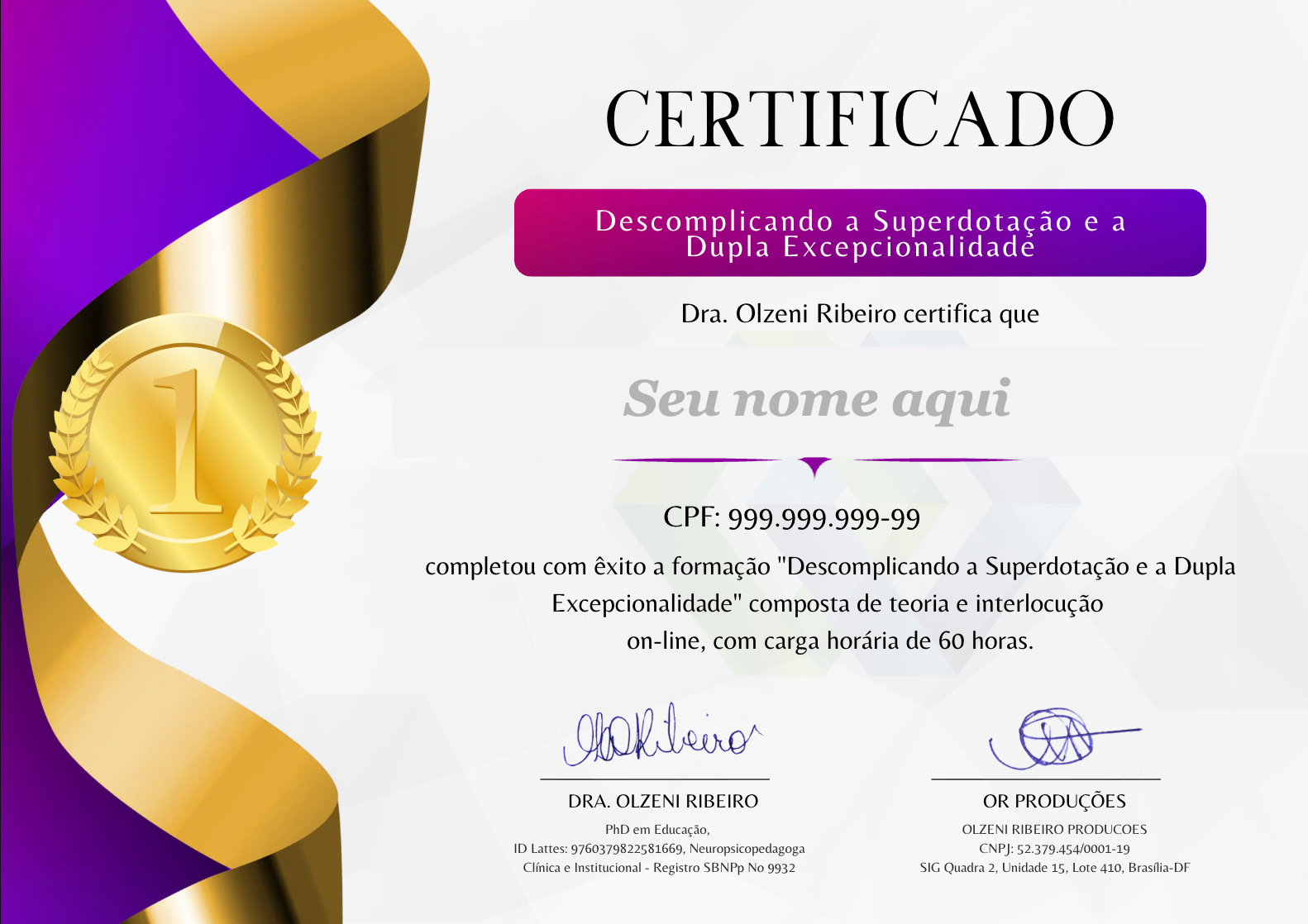 Certificado de conclusão de 60 horas